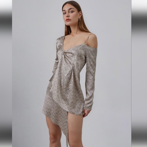 🆕 Silk Maison Romantic Allure Off-the-Shoulder Asymmetrical Silk Dress - Picture 3 of 16